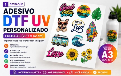 Adesivo DTF UV Personalizado Premium A3