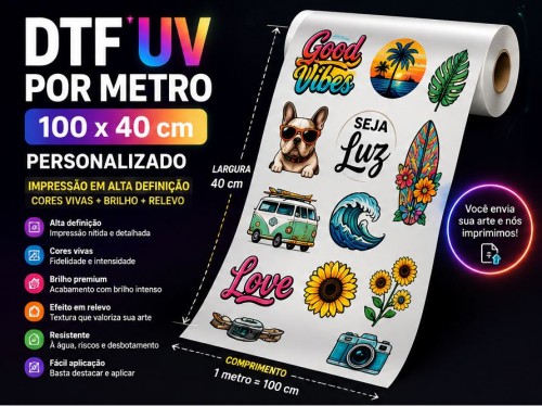 Adesivo DTF UV Personalizado por metro 40 cm